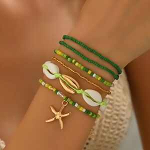 Green and Gold Beaded Bracelet Set
